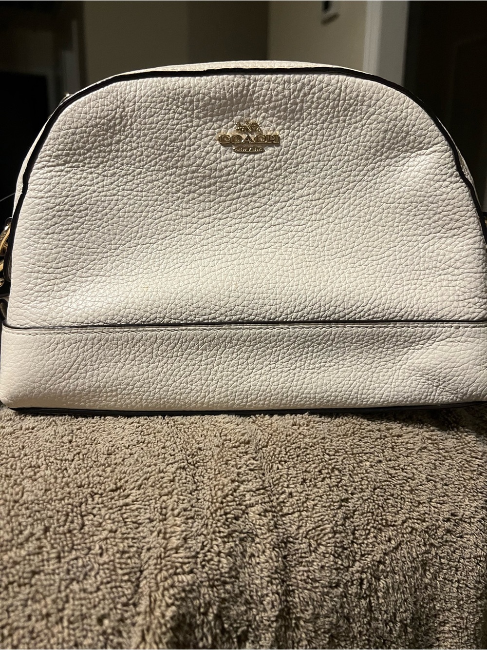 Coach White Pebbled Leather Dome Crossbody with Gold Hardware